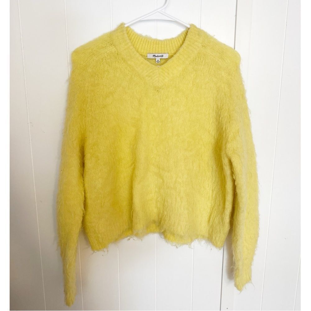 Madewell brushed v-neck sweater lemon yellow - Picture 3 of 6